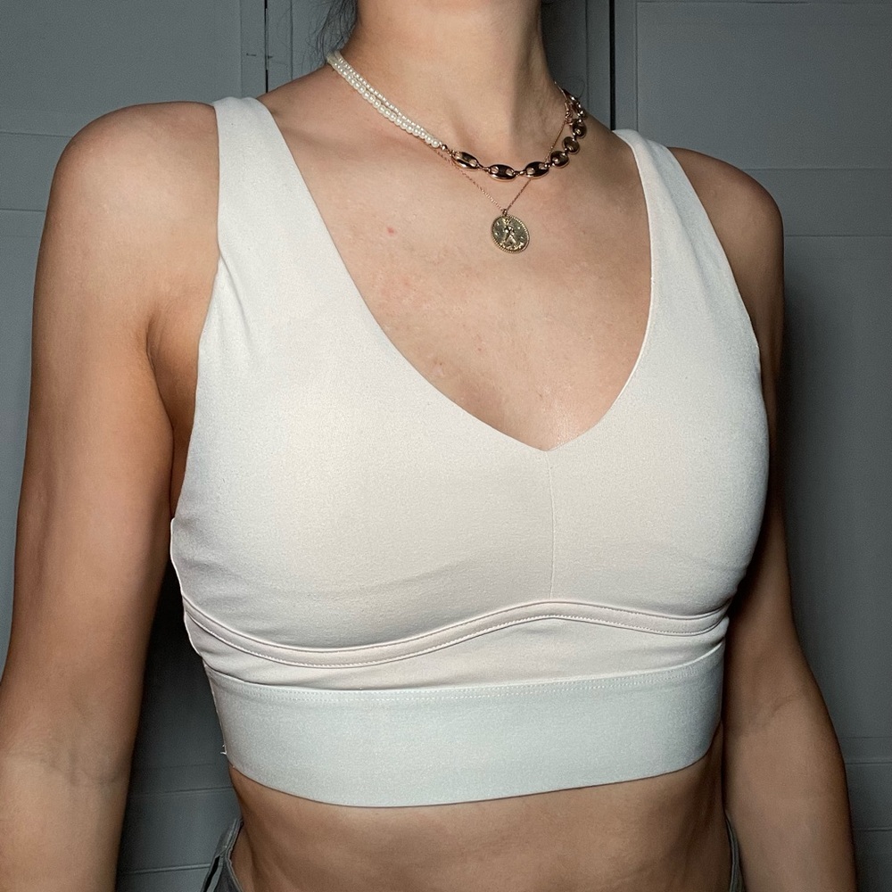 Fabletics Cream Sports Bra